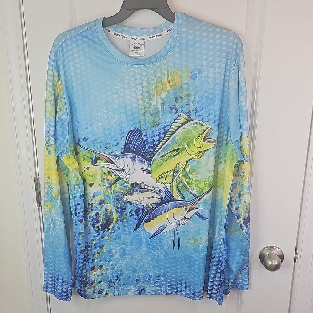 Spici Tuna Men's Long Sleeve Fishing Shirt -‎ Blue Size XXL